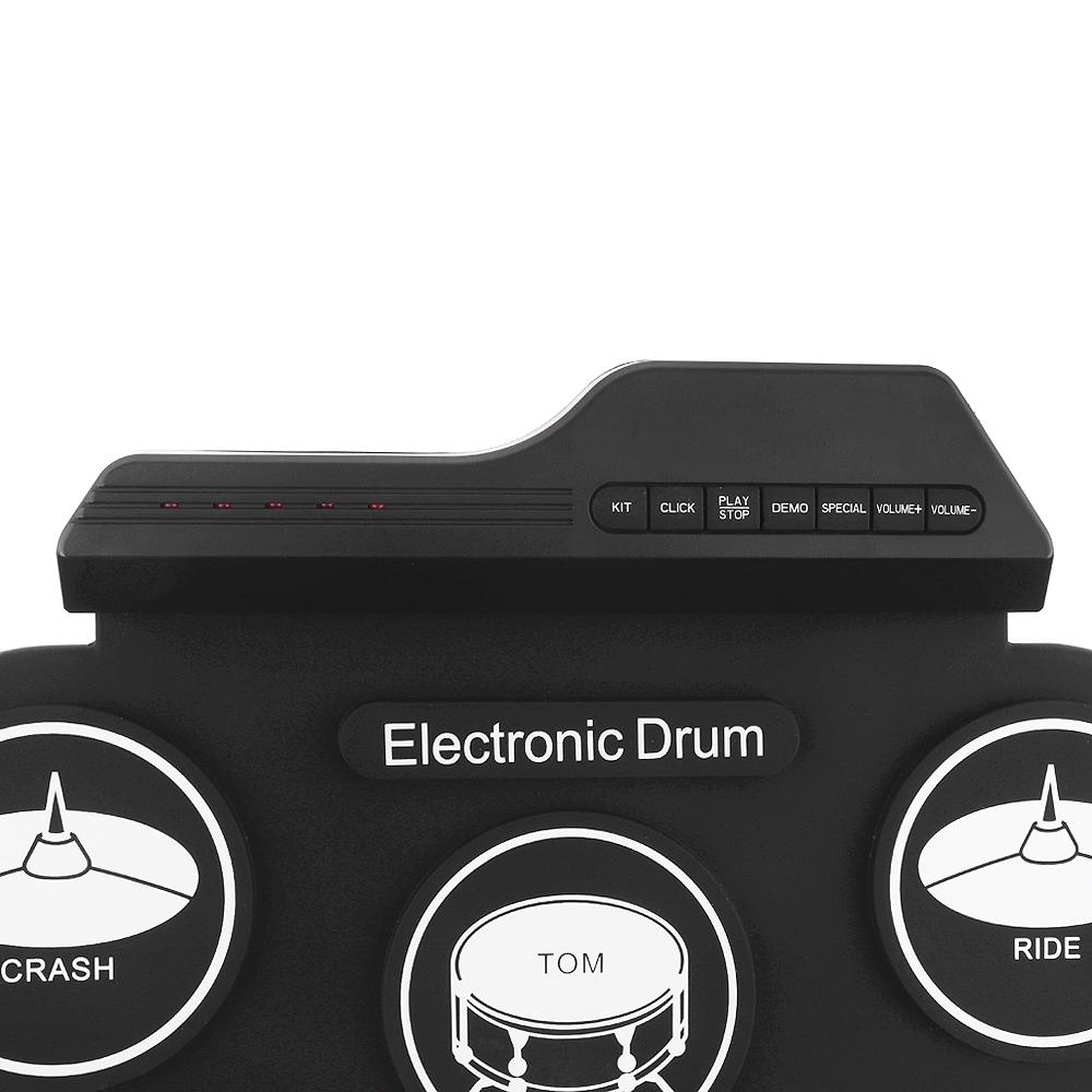 Electronic Digital USB 7 Pads Roll Up Set Silicone Electric Drum Kit with Drumsticks & Sustain Pedal