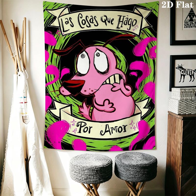 Courage the Cowardly Dog Wall Tapestry Aesthetic Wall Hanging Printed Fabric Blanket Decorative Tapestries for Bedroom Living Room Home Decor