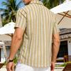 Men Striped Summer Shirt Short Sleeve Turndown Collar Button-up Shirt Casual Loose Fit Holiday Shirt for Beach Party Vacation Date