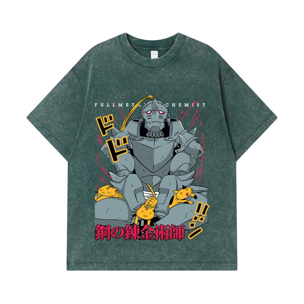 275 GSM Washed T-shirts 100% Cotton Fullmetal Alchemist V4 Alphonse Print Unisex Heavy Cotton T Shirt