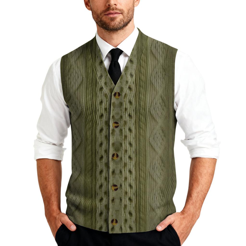 Men's V-Neck Sleeveless Knit Cardigan Vest