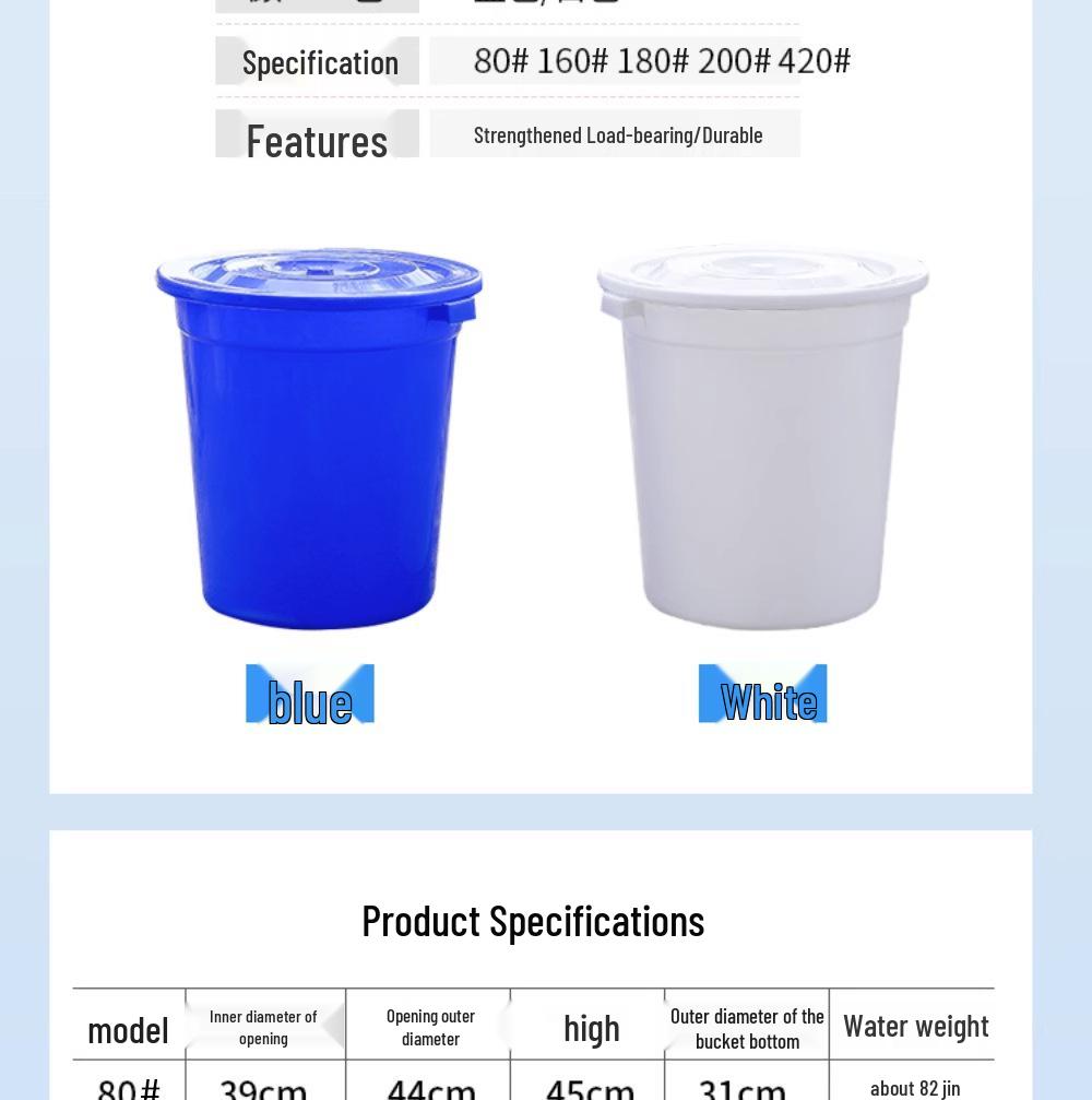 Durable Round Plastic Bucket with Lid for Household Water Storage, Large & Extra-Large Capacity
