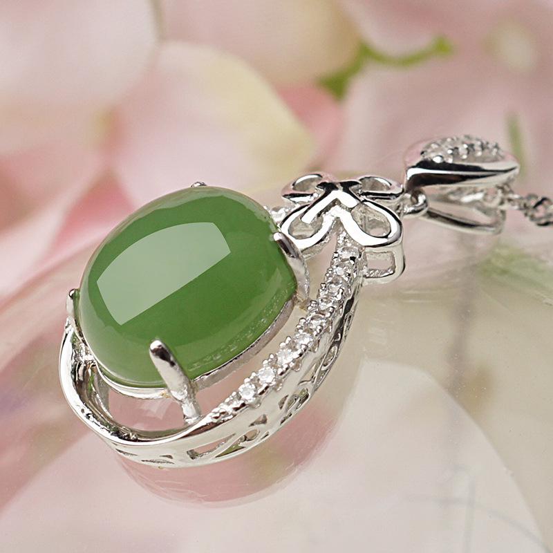 Certified 925 Sterling Silver Jade Necklace with Hollow Jasper Pendant - Elegant Gift for Mom