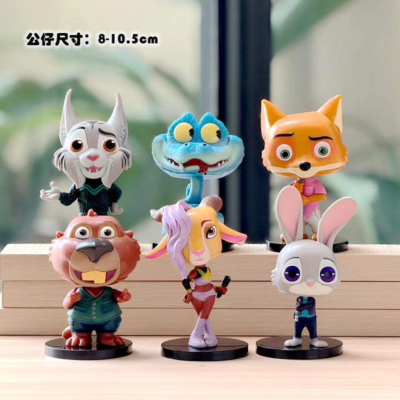 6Pcs/Set Zootopia Chibi Figures Set, Judy Hopps Nick Wilde Anime Collectible Model Toys, Gift for Kids Fans