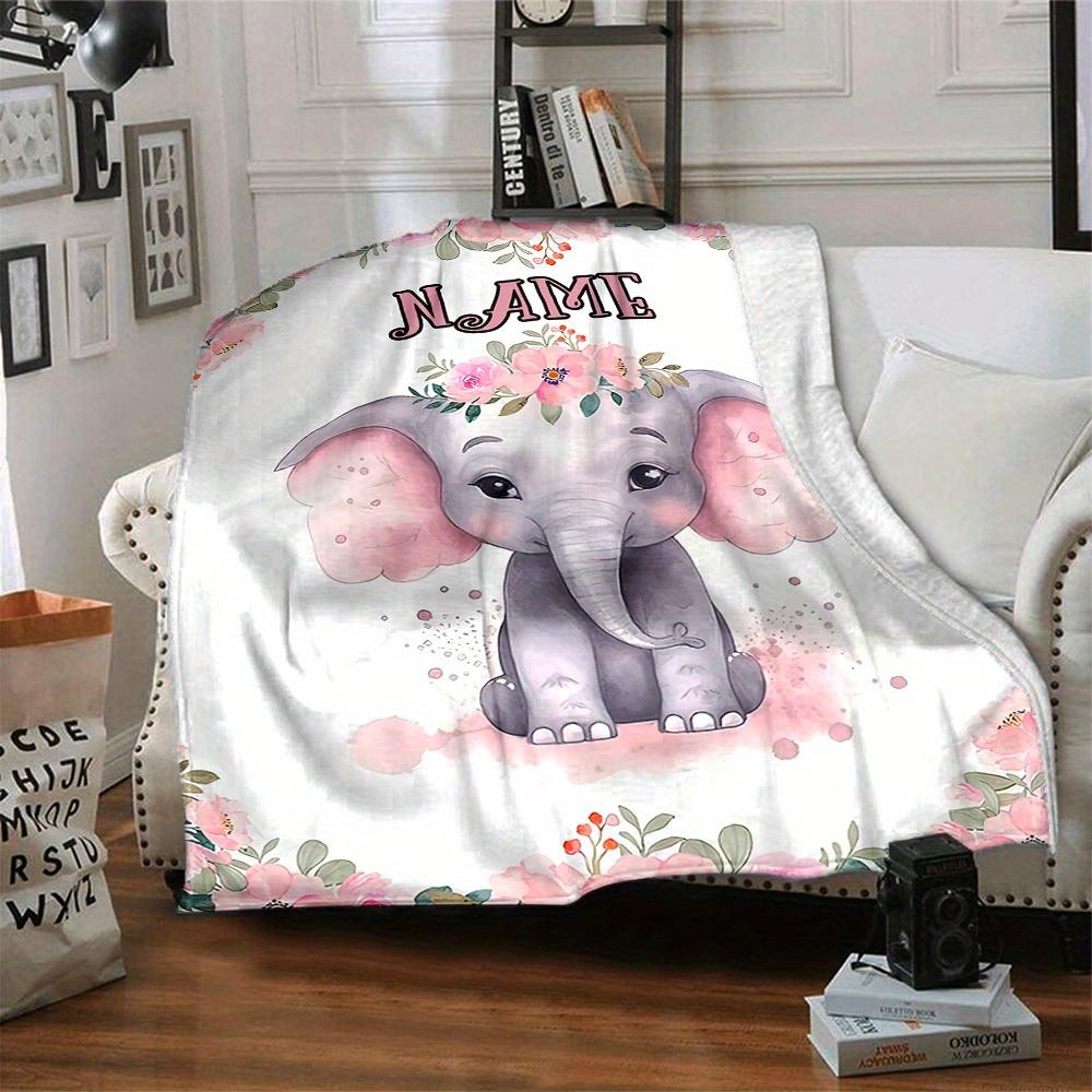 Elephant With Flower Crown Home Customize Your Name Blankets Comfortable Soft Lightweight Multiseasonal Blanket For Picnics Sofas Offices Beds Living
