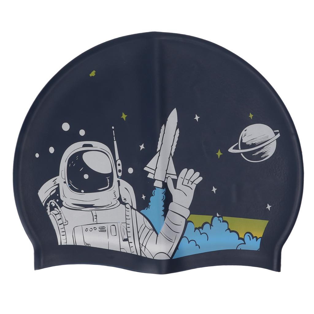 Swim Bathing Cap Silicone Waterproof Head Cover with Ear Protection for Adult Long Hair Water SportsSpaceman Printing