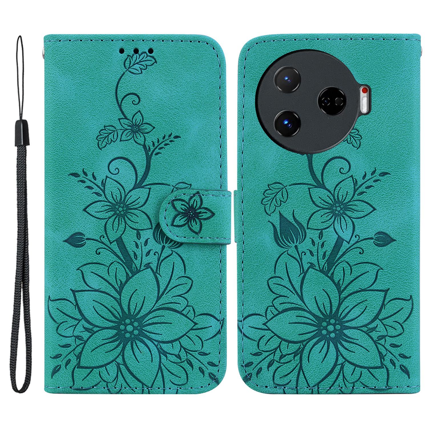 

For TECNO Camon 30 Pro 5G Wallet Case Lily Imprint Anti-Scratch Leather Phone Cover Green