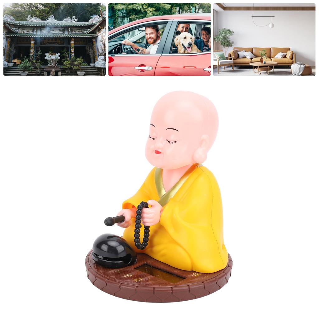 Little Monk Solar Figurine Funny Auto Nodding Knocking Chinese Monk Statue Toy Dashboard Ornament for Car Desktop Decor
