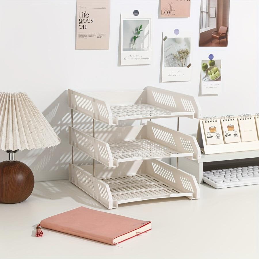 Three-Layer File Holder/Plastic Horizontal File Tray/Frame Archive Sorting Data Desktop Storage Rack/Office Desk Storage File белый