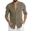 Autumn and winter V-neck linen new cardigan stand-up collar long-sleeved men's shirt