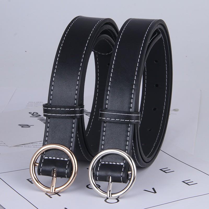 Womens Black Faux Leather Belt With Alloy Buckle Slim Adjustable Waistband Jeans Casual Outfits