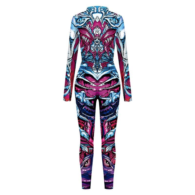 Halloween Party Cosplay Costumes for Women Holiday Party Fancy Performance Skeleton Armor Print Bodysuits