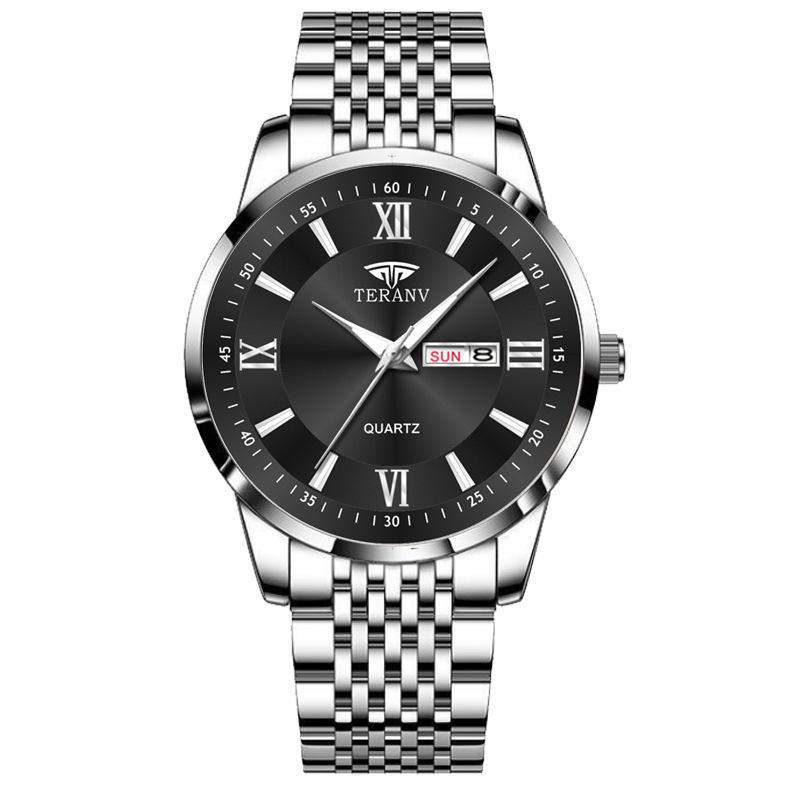 Butterfly Clasp Men's Ultra-Thin Luminous Stainless Steel Dual Calendar Waterproof Quartz Watch