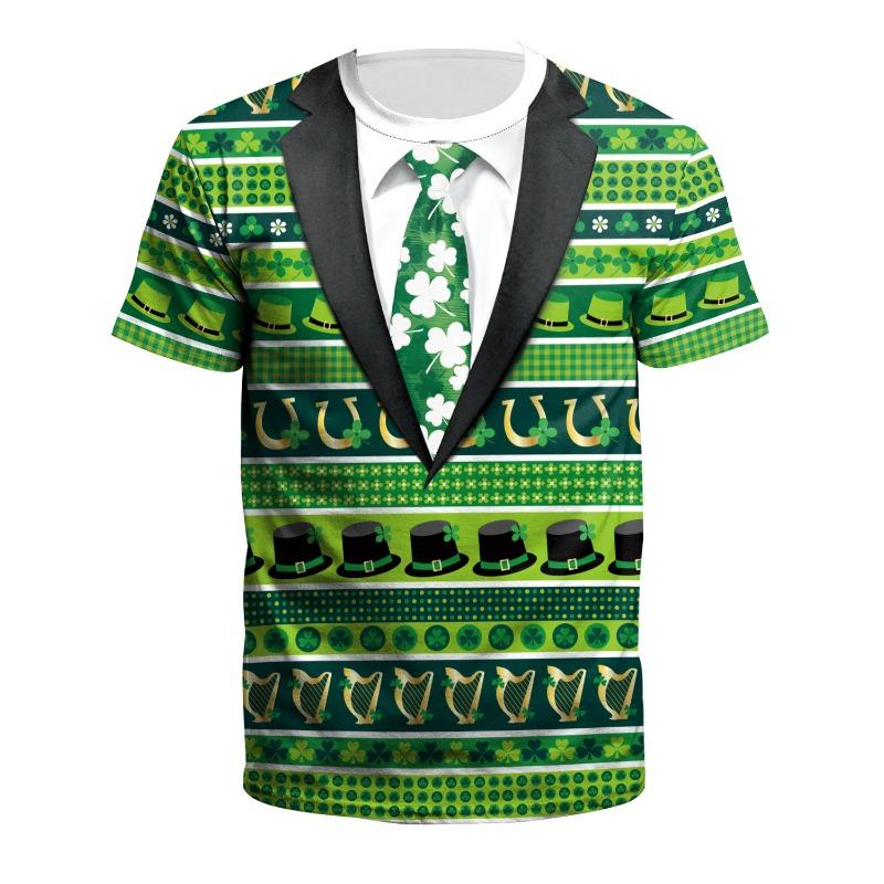 2025 New Spring Foreign Trade St. Patrick's Day 3D Digital Printed Round Neck Short Sleeved Men's T-shirt