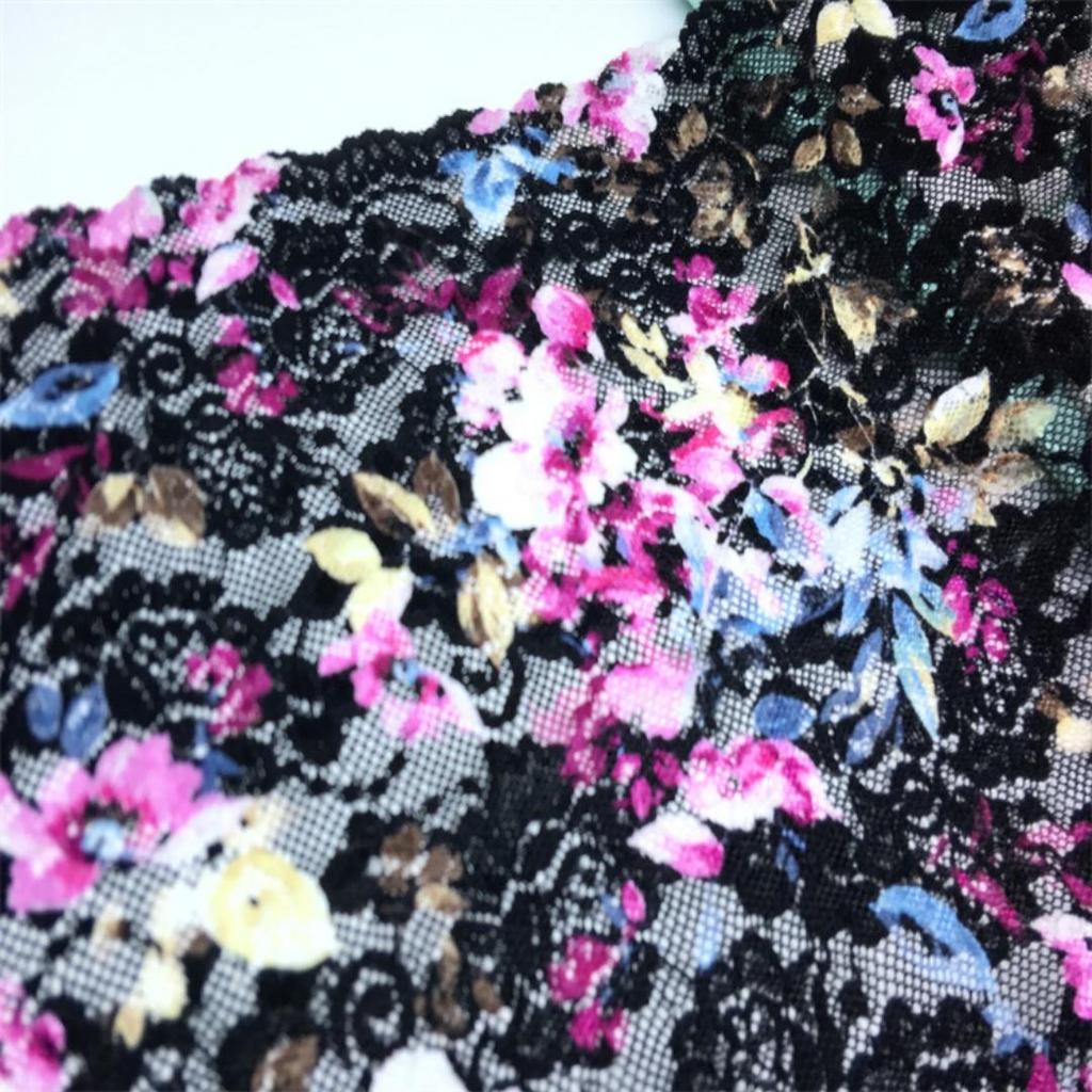 27cm Wide Printed Elastic Lace, DIY Stretch Sewing Lace Fabric for Lingerie, Bra, Underwear, Dress, Garment, Crafting
