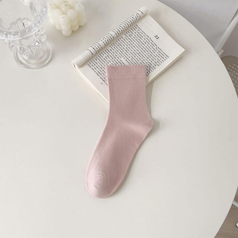 Pink Style Women's Cotton Socks Solid Color Comfortable Suede Daily Mid-tube Socks