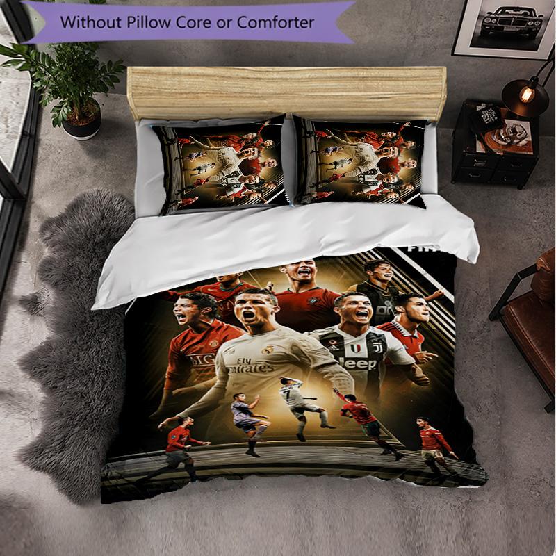 Biancheria da Letto a Tema Cristiano Ronaldo Set 3 Pezzi Copripiumino Biancheria da Letto Decorativa per Stanza Adolescenti Decorazione Casa