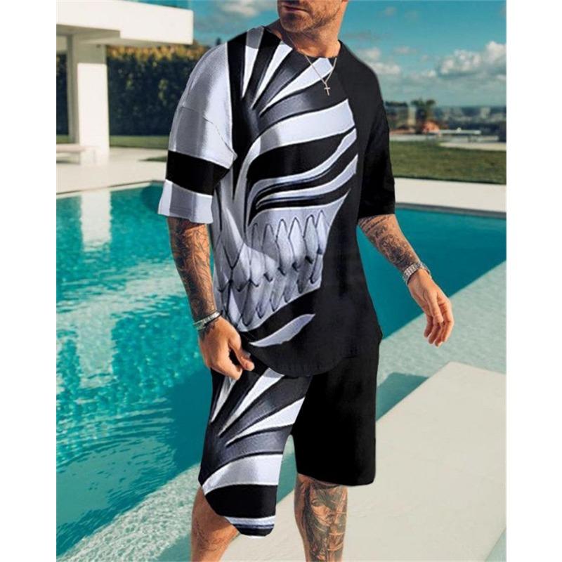 Summer Men's Tracksuit Sets Short Sleeve T-Shirt Suit New Fashion 2 Piece Streetwear 3D Print Sports Beach Shorts Male Clothes