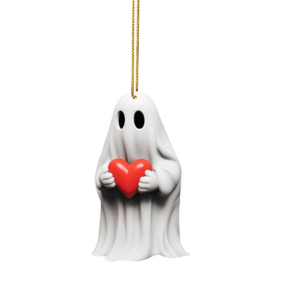 Love Heart Ghost Hanging Decoration Halloween Indoor Outdoor Car Rearview Mirror 2D Flat Acrylic Cartoon Ghost Hanging Ornament Pendant