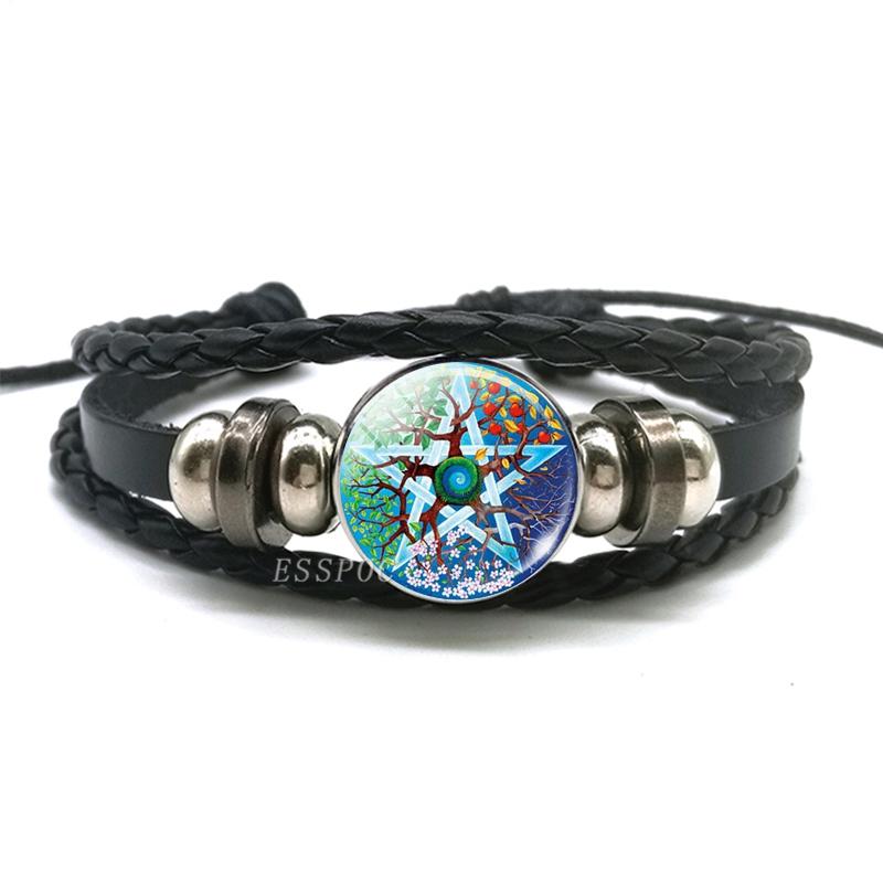 Χειροποίητο πλεκτό δερμάτινο βραχιόλι Occult Star Pentagram Multilayer Triple Moon Goddess Charm βραχιόλι Βραχιόλι Πεντάγραμμο Κοσμήματα