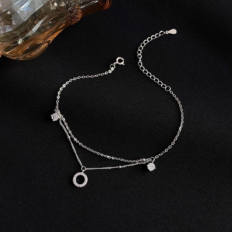 

New 925 Sterling Silver Circle Anklet Personalized Charm Geometric Shape Anklet Birthday Gift for Women Exquisite Jewelry