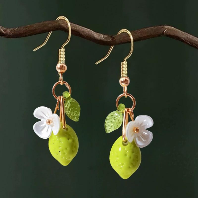 1 Pcs Cute and Exquisite Resin Lemon Flower Pendant Necklace Earrings, Simple and Versatile, Fruit Collarbone Chain, Neck Chain
