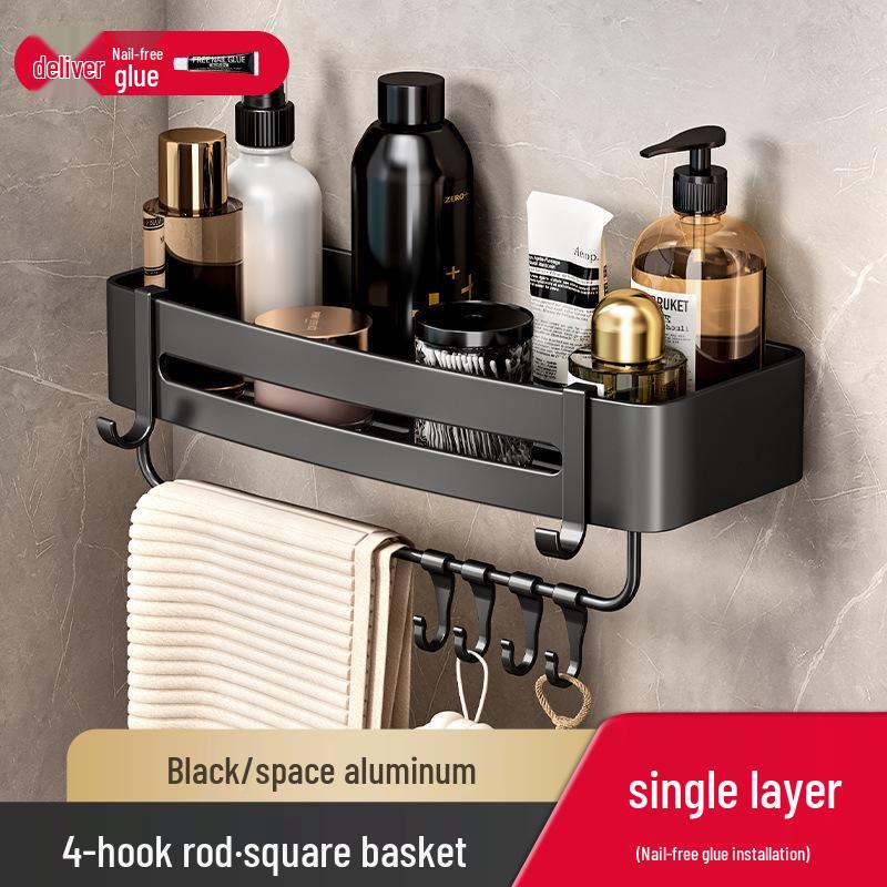 Gunmetal No-Drill Triangular Bathroom Shelf - Space Aluminum Corner Storage Basket