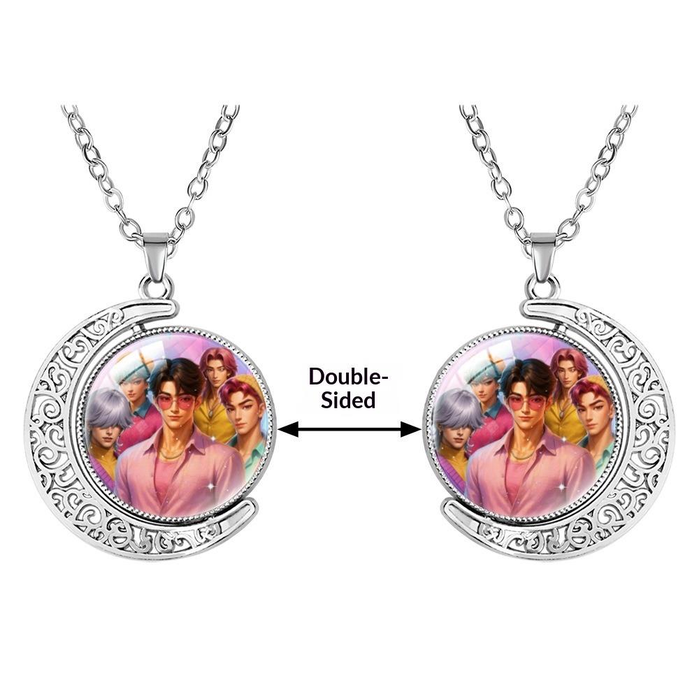 Collana con Pietra Preziosa a Forma di Luna Crescente Ciondolo Rotante Double-sided Accessori di Coppia di Alta Gamma