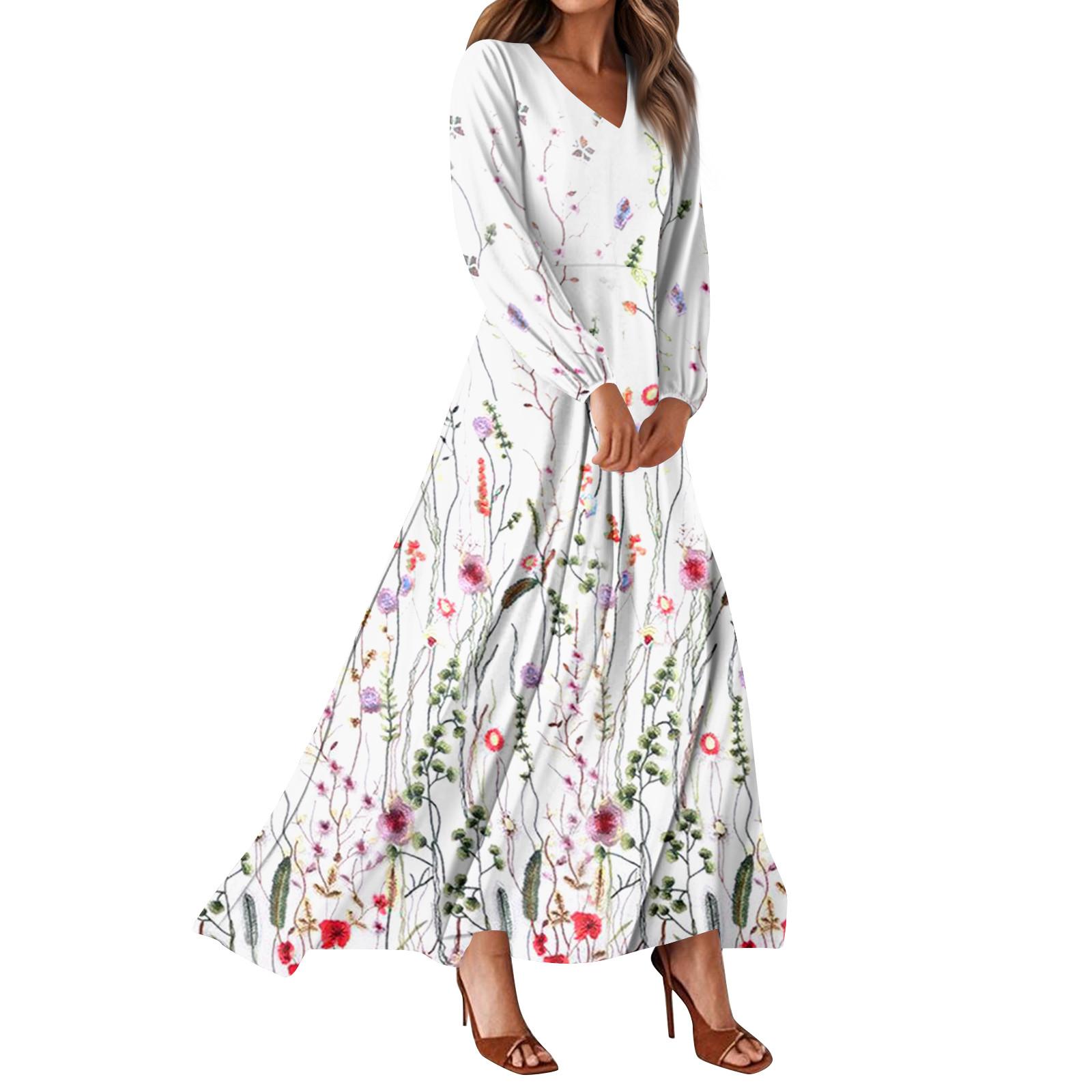 

Женские летние платья Повседневные платья макси с длинным рукавом Милые платья макси с цветочным принтом Платья для гостей на свадьбу Легкие платья L розовый