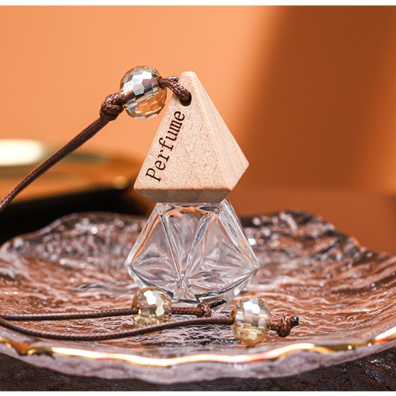 1Pcs Empty Glass Essential Oil Diffuser Bottle With Wooden Cap Car Hanging Perfume Bottle For Auto Aromatherapy Decoration
