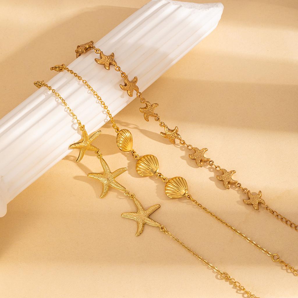 Seaside Light Luxury Resort Bracelet Stainless Steel High-End Shell Starfish Bracelet Adjustable Temperament Jewelry