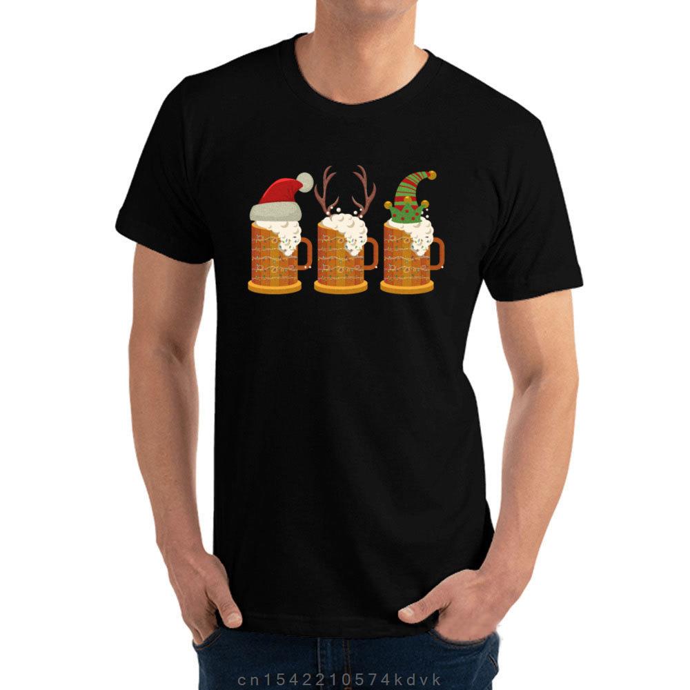 Adult Tops Tees Oneck Premium Cotton Mens Tshirts Christmas Beer Mugs Santa Elf Reindeer Drinkin Crazy Design T Shirt Man