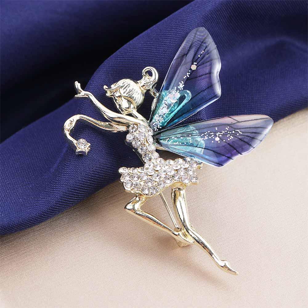 Scarf Pendant Dancing Girl Lapel Pins Coat Corsage Angel Wings Brooch Women Crystal Brooches