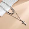 Fashion Black Rhinestone Heart Cross Pendant Necklaces for Women Punk Double Layered Silver Color Chain Necklaces Party Jewelry