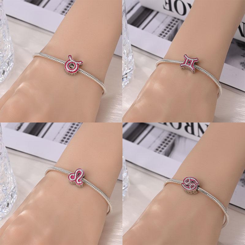Copper Metal 12 Constellation Bead Components Charm Bead Component Compatible With Authentic Original Bracelet High Quality Fine Jewelry Designed For