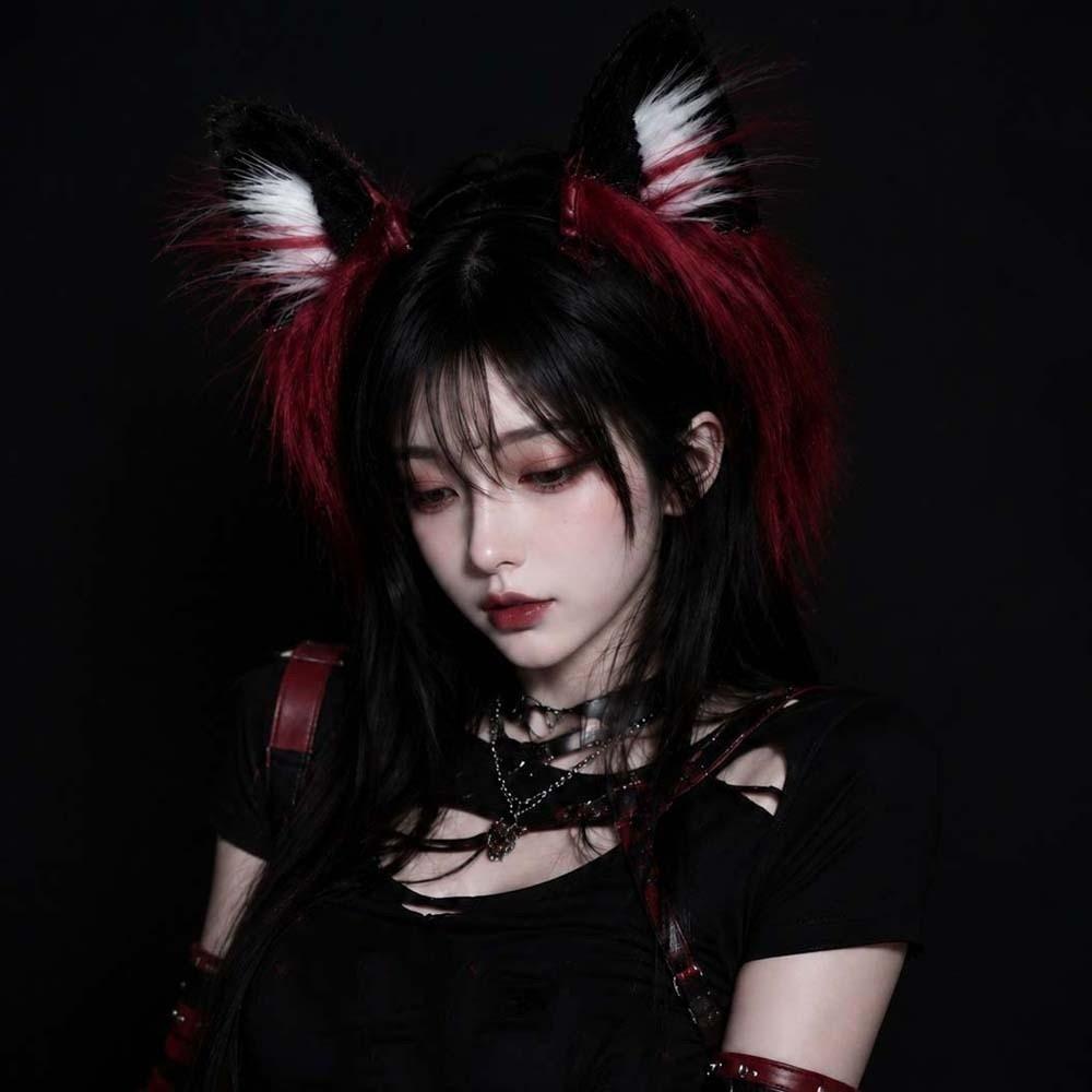 Soft Plush Faux Fur Headwear Red Black Halloween Hair Hoop Wolf Ears Headband Club Events