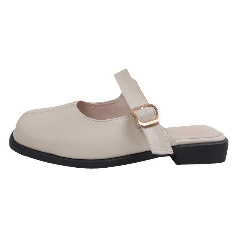 2024 Square Head Korean Version Belt Buckle Empty Single Shoes Sandals Spring New Lazy Slippers Fashion Bag Head Half Slippers