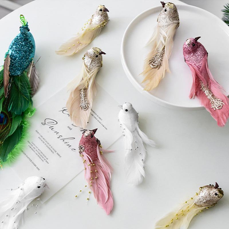 1/2pcs Foam Indoor & Outdoor Use Christmas Tree Ornaments Glitter Artificial Birds Colorful Clip-On with Feathers Christmas Birds