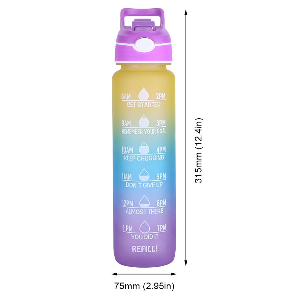 1000ml Motivational Water Bottle with Time Marker Spray Water Bottle Straw Drinking Bottle Gradient for Outdoor Hydration