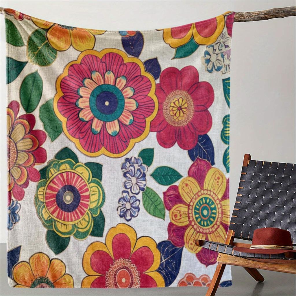 1Pc Custom Name Text Floral Pattern Flannel Blanket Suitable for Living Room Bedroom Dorm Decor Home Office Lounge Perfect Gift