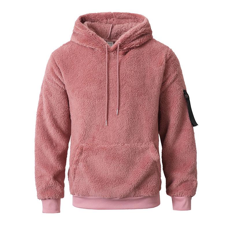 2025 Autumn/Winter European & American Men's Plush Lined Hooded Sweatshirt Jacket