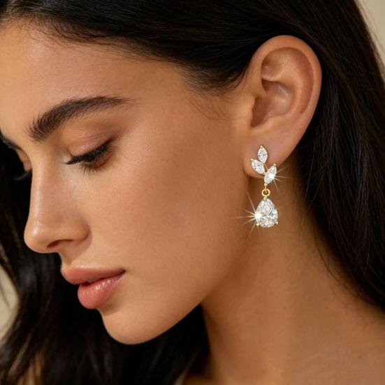 1 Paar Hängeohrringe Zirkonia-Intarsien Wassertropfen-Design Funkelnde Brautohrringe Hochzeitsfeier Schmuck-Essentials