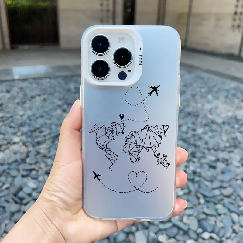 Popular World Map Travel Airplane Phone Case For Iphone 11 12 Pro Max 13 Mini 15 13 14 Pro Max Plus Back Shockproof Laser Covers