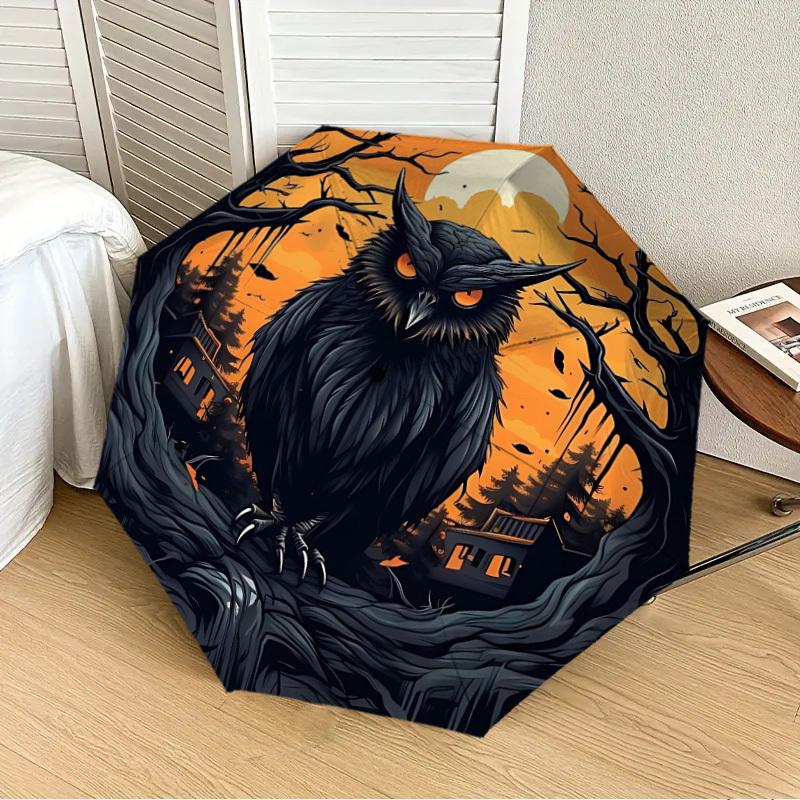 

1PC Halloween Owl Automatic 8-Bone Folding Umbrella - Durable Polyester & Iron Frame,Userfriendly Operation y250929164