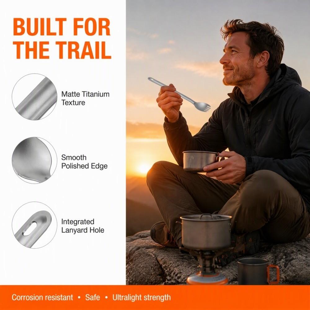 Lightweight Camping Spork Titanium Backpacking Spoon Convenient Long Handle Utensil Outdoor Use