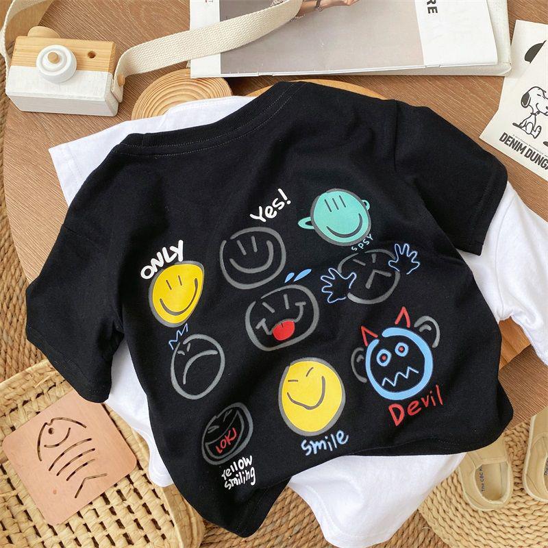 Kids  Trendy Cartoon Smile Cotton Tee - Summer Style 150cm