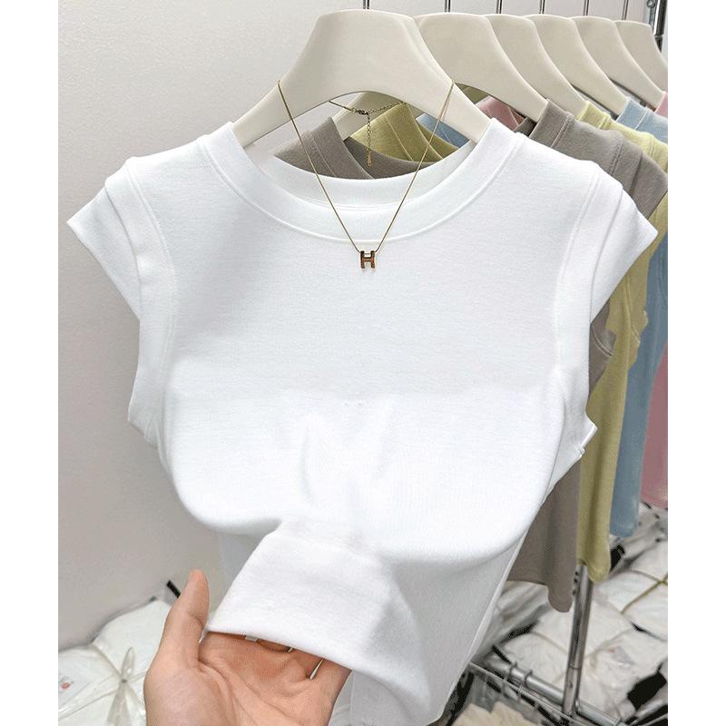 Women s Slim Fit Flutter Sleeve T-Shirt - Summer Round Neck Top S (approx. up to 47.5 kg)