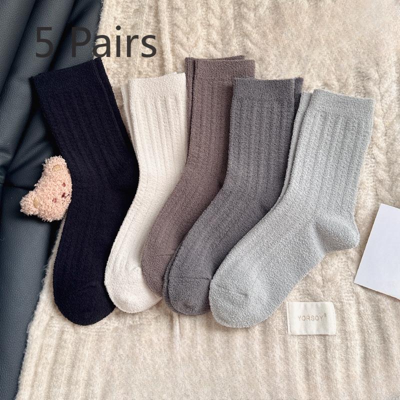 

5 пар мужских осенне-зимних носков-труб с добавлением бархата для тепла для дома 5 pairs
