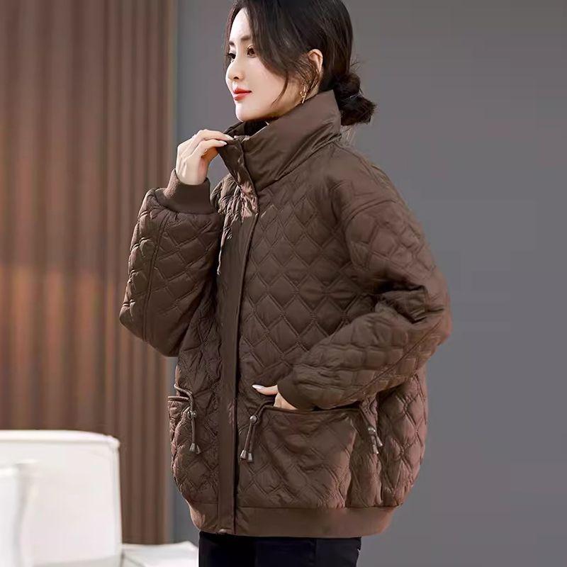High-End European Style Plus Size Short Down Cotton Coat for Women, Autumn Winter Casual Warm Cotton-Padded Jacket