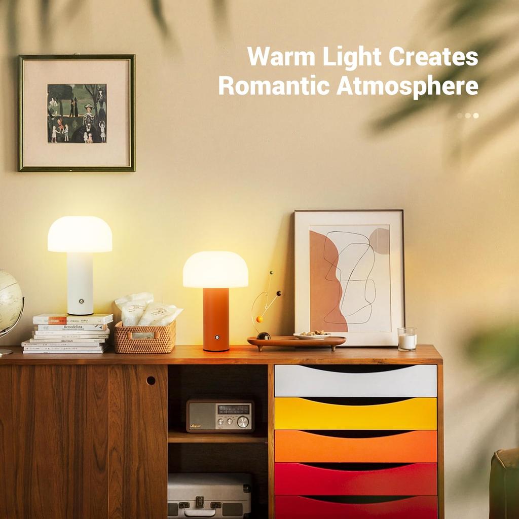 Mushroom Table Lamp Rechargeable Touch Light  Stepless Dimming Bedside Lamp Orange
